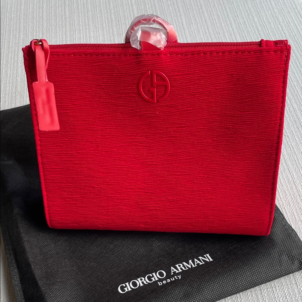 Giorgio Armani Red Zip Cosmetic Pouch clutch